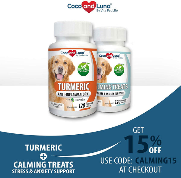 Vita Pet Life Turmeric for Dogs - Curcumin and BioPerine Anti Inflammatory Supplement, Antioxidant, Promotes Pain Relief, Prevents Joint Pain and Inflammation - 120 Natural Chew-able Tablets