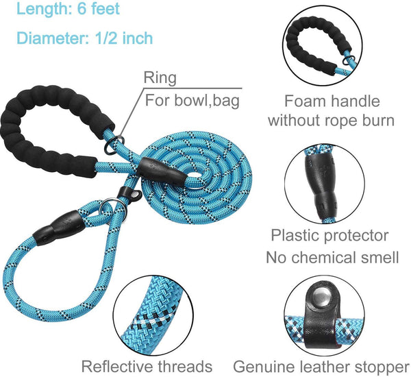 haapaw 2 Packs Slip Lead Dog Leash with Comfortable Padded Handle Reflective, Mountain Climbing Rope Dog Training Leashes for Large Medium Small Dogs(6 FT)