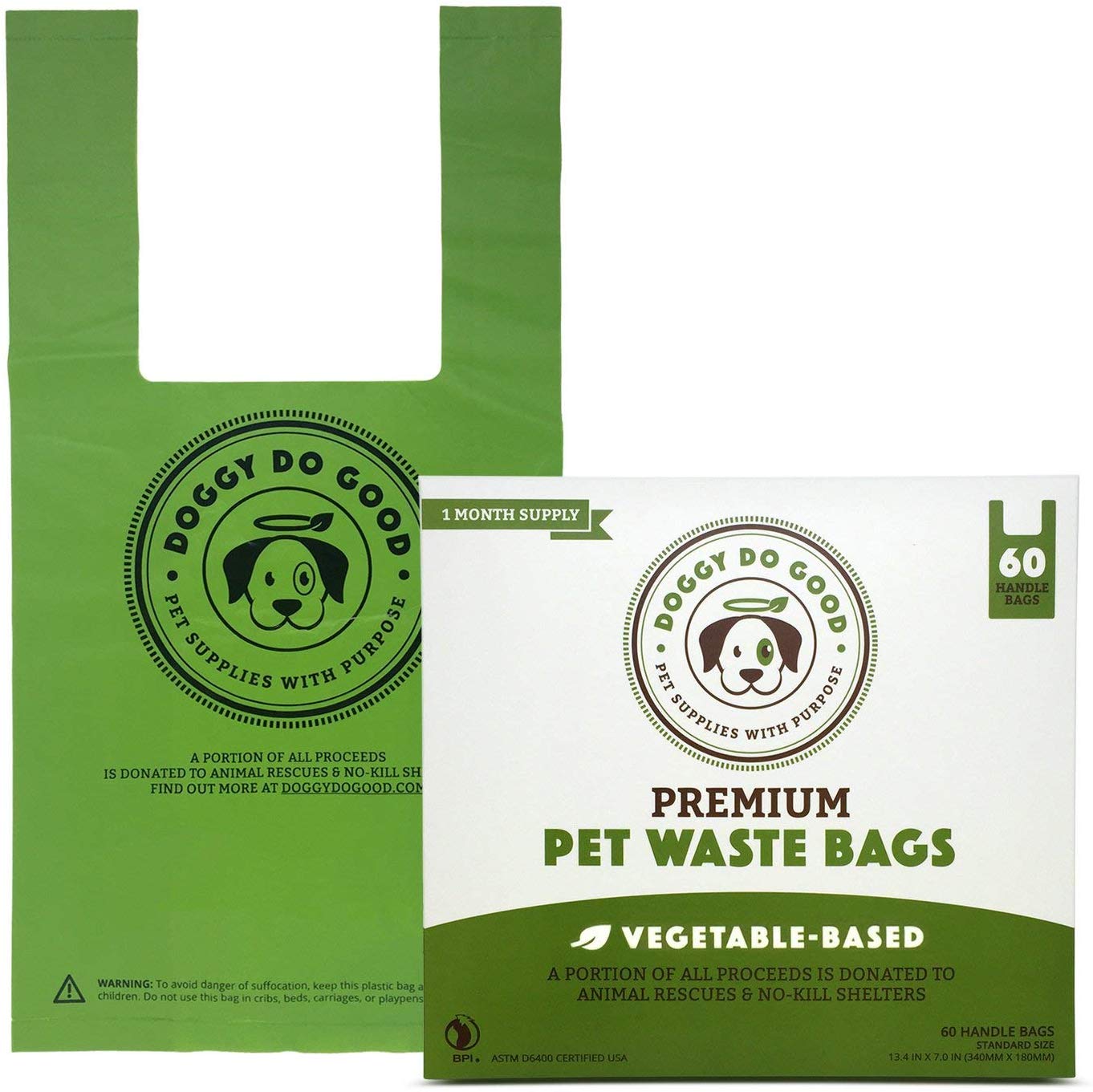 Biodegradable Poop Bags | Dog Waste Bags, Unscented with Easy-tie Handles, Vegetable-Based & Eco-Friendly, Premium Thickness & Leak Proof, Easy Open, Supports Rescues