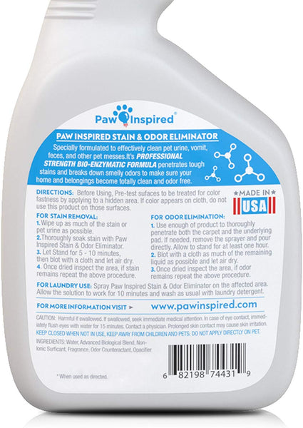 Paw Inspired Pet Enzyme Cleaner Spray | Enzymatic Cleaner for Dogs, Eliminates Dog Urine Smell | Enzymatic Cleaner for Cat Urine | Pet Odor Eliminator and Pet Stain Remover