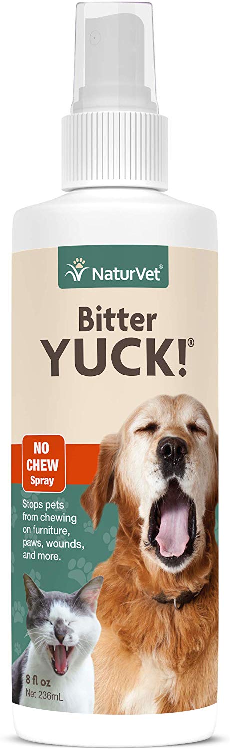 NaturVet – Bitter Yuck - No Chew Spray – Deters Pets from Chewing on Furniture, Paws, Wounds & More – Water Based Formula Does Not Sting or Stain – for Cats & Dogs