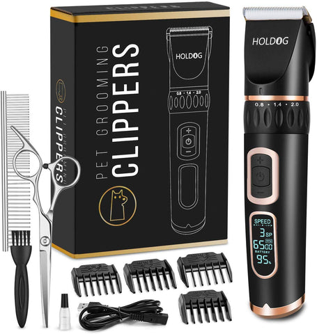 Dog Clippers Professional Heavy Duty Dog Grooming Clipper 3-Speed Low Noise High Power Rechargeable Cordless Pet Grooming Tools for Small & Large Dogs Cats Pets with Thick & Heavy Coats