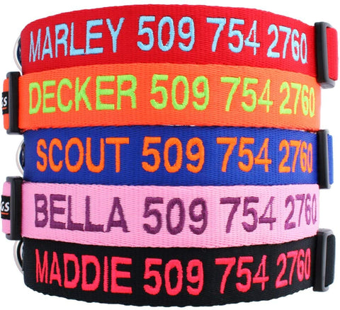 GoTags Personalized Dog Collar, Custom Embroidered with Pet Name and Phone Number in Blue, Black, Pink, Red and Orange, for Boy and Girl Dogs, 4 Adjustable Sizes, XSmall, Small, Medium, and Large