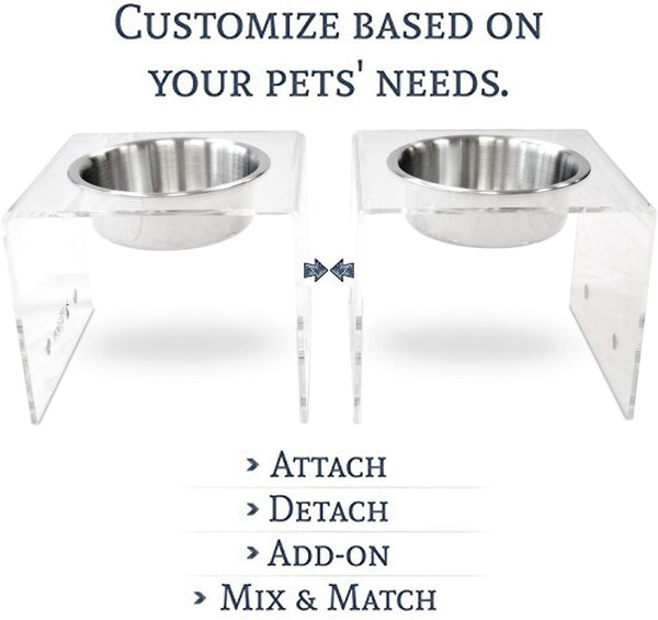 PetFusion Elevated Dog Bowls, Cat Bowls. [Attach, Detach, Add On, Mix Match Short 4" & Tall 8"]. Buy Singles or Pairs