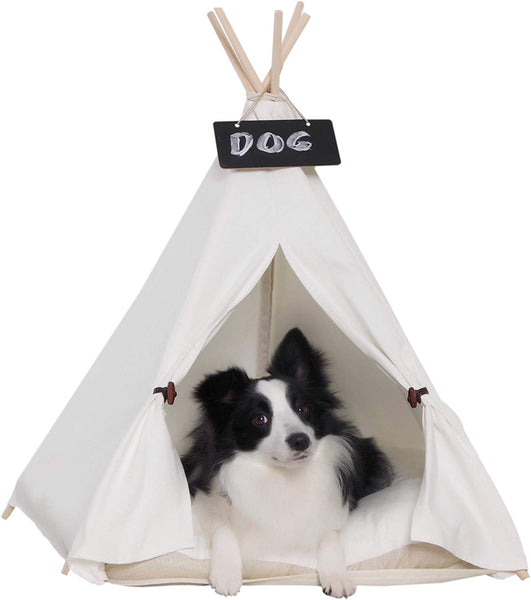 little dove Pet Teepee Dog(Puppy) & Cat Bed - Portable Pet Tents & Houses for Dog(Puppy) & Cat Beige Color 24 Inch (with or Without Optional Cushion)