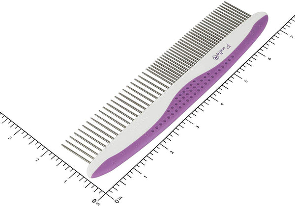 Poodle Pet Dog Combs for Grooming | 2 Pack | Stainless Steel Teeth Easily Remove Dirt | Proper Care Prevents Knots and Mats for Long and Short Haired Pets |Anti-Slip Comfort Grip Handle| Purple