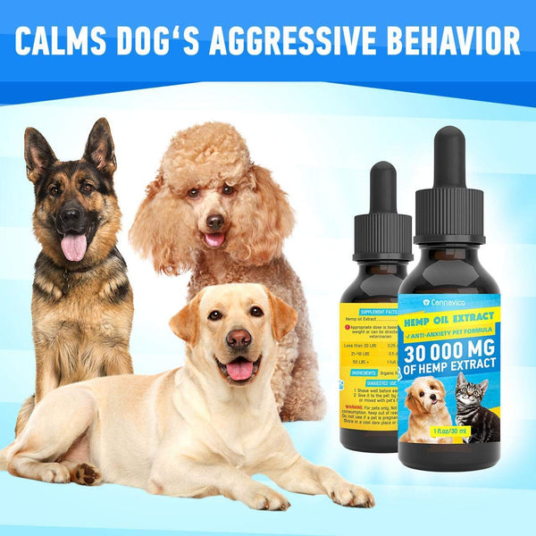 CANNAVICO Hemp Oil Dogs Cats - 30 000 mg - Pet Separation Anxiety, Joint Pain, Seizures, Chronic Pains, Anti-Inflammatory, Stress Relief- Calming Drops - Omega 3, 6, 9