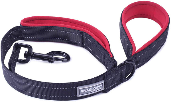 Vivaglory Dog Leash Traffic Padded Two Handles, Heavy Duty Reflective Leashes for Control Safety Training, Walking Lead for Small to Large Dogs