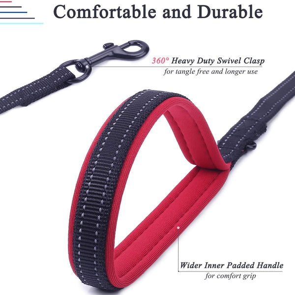 Vivaglory Dog Leash Traffic Padded Two Handles, Heavy Duty Reflective Leashes for Control Safety Training, Walking Lead for Small to Large Dogs