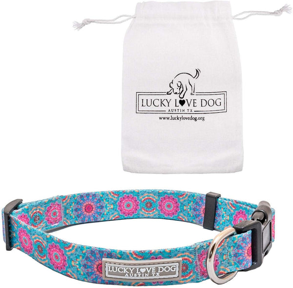 Lucky Love Dog Cute Female Dog Collar or Leash Set | Vivid Colorful Pretty and Unique Designs | Small Medium Large Girl Dogs | Floral Collar | Soft Your Purchase Helps Rescue Dogs