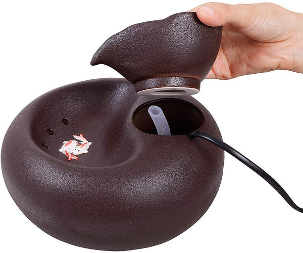 ROSE CREATE Ceramic Cat Drinking Water Fountain, 1.3 Liters Pet Water Fountains for Cats and Dogs, Electric Pet Water Dispenser with Quiet Pump and 5 Replacement Filters - Black Leaf Style