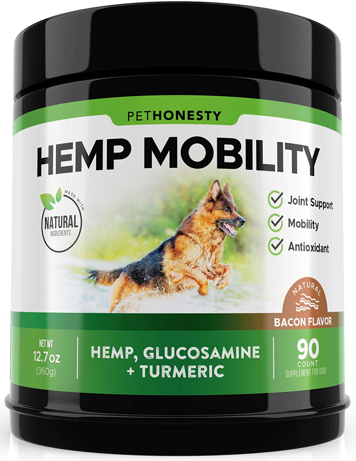 PetHonesty Hemp Hip & Joint Supplement for Dogs w\/Hemp Oil + Hemp Powder - Glucosamine Chondroitin for Dogs w\/Turmeric, MSM, Green Lipped Mussel, Dog Treats Improve Mobility, Reduces Discomfort