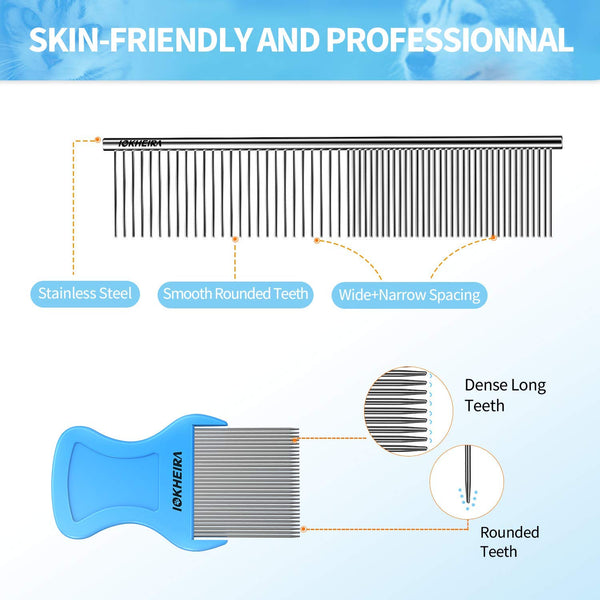 IOKHEIRA Pet Grooming Tools Dematting Comb 2 Sided Undercoat Rake for Dogs and Cats with Medium & Long Hair, Easy for Removing Mats Tangles and Shedding (3 Packs)