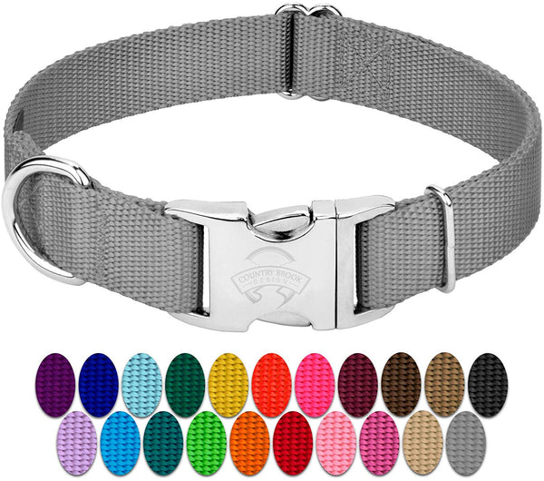 Country Brook Petz - Premium Nylon Dog Collar with Metal Buckle - Vibrant 25 Color Selection