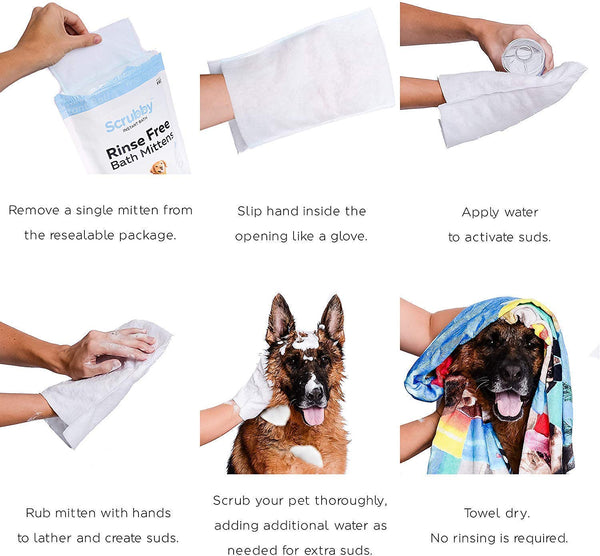 ScrubbyPet No Rinse Pet Wipes- Use Pet Bathing, Pet Grooming Pet Washing, Simple to Use,Just Lather, Wipe, Dry. Excellent Sensitive Skin. The Ideal Pet Wipes Bathing Your Pet Dog Cat