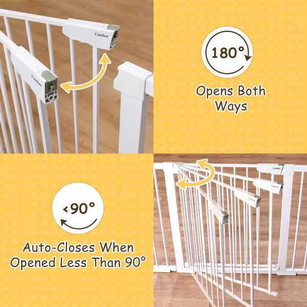 Cumbor 51.6-Inch Baby Gate Extra Wide, Easy Walk Thru Dog Gate for The House, Auto Close Baby Gates for Stairs, Doorways, Includes 2.75", 5.5" and 11" Extension Kit, Mounting Kit