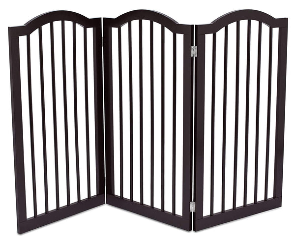 Internet's Best Dog Gate with Arched Top - 4 Panel - 24 Inch Step Over Fence - Free Standing Folding Z Shape Indoor Doorway Hall Stairs Pet Puppy Gate - Fully Assembled - Espresso - MDF