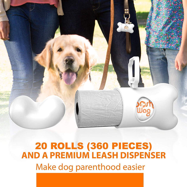 PoshWag Dog Poop Bags [360 Count] with Free Dispenser and Leash Clip - Best Pet Waste Poop Bag Refill [20 Rolls]