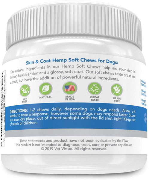 VET-VIRTUE Omega 3 for Dogs - Skin and Coat Soft Chew with Fish Oil for Dogs, Coconut Oil, EPA and DHA Supports Dog Skin Allergy Treatment for Itch-Free Skin, Increase Shiny Coat, Reduce Hot Spots