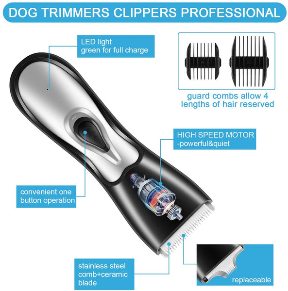 Lovav Dog Clippers Washable,2 in 1 Dog Grooming Clippers Kit,Professional Dog Trimmers Clippers Cordless,Low Noise Dog Shaver USB Rechargeable,Pet Clippers for Dogs,Cats,Rabbits and More