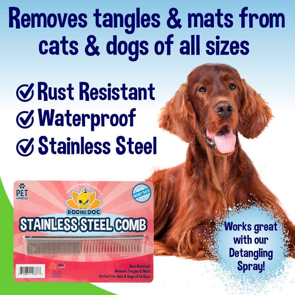 Bodhi Dog New Natural Tear Eye Stain Remover or Set of 2 Combs| Remove Stains and Clean Residue for Dogs and Cats | Safe Gentle Cleaner Solution for Fur and Delicate Coats (Stainless Steel Comb)