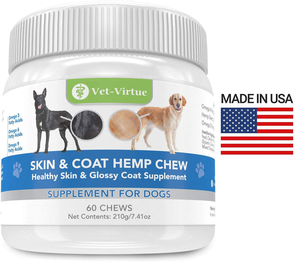 VET-VIRTUE Omega 3 for Dogs - Skin and Coat Soft Chew with Fish Oil for Dogs, Coconut Oil, EPA and DHA Supports Dog Skin Allergy Treatment for Itch-Free Skin, Increase Shiny Coat, Reduce Hot Spots