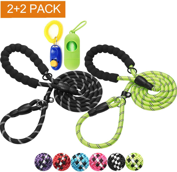 haapaw 2 Packs Slip Lead Dog Leash with Comfortable Padded Handle Reflective, Mountain Climbing Rope Dog Training Leashes for Large Medium Small Dogs(6 FT)