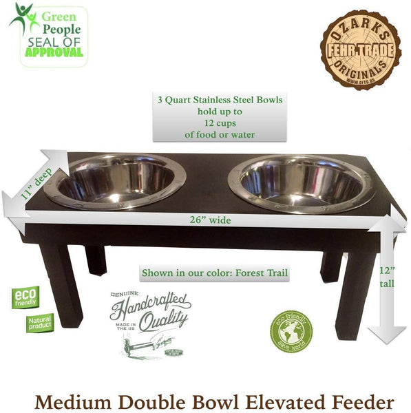 Raised Dog Single or Double Bowls - Solid Wood Cat and Dog Bowl Stands, NO ASSEMBLY REQUIRED! Stainless Steel Bowl(s) Large, Medium, and Universal Sizes - Eco-Friendly and Non-Toxic - Made in the USA