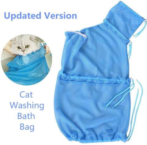 YAWALL Cat Bathing Bag, Cat Washing Grooming Mesh Bag Anti-Bite Anti-Scratch Shower Bags Breathable for Nail Trim,Examining,Ear Clean,Injecting Polyester (Blue)