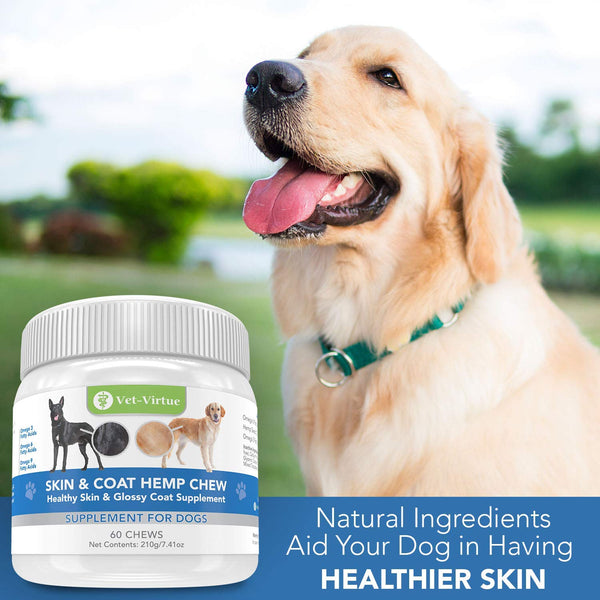 VET-VIRTUE Omega 3 for Dogs - Skin and Coat Soft Chew with Fish Oil for Dogs, Coconut Oil, EPA and DHA Supports Dog Skin Allergy Treatment for Itch-Free Skin, Increase Shiny Coat, Reduce Hot Spots