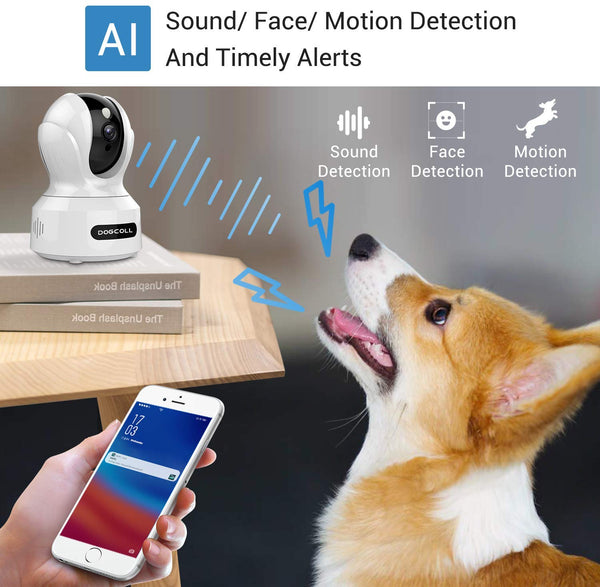 [New 2020]DOGCOOL FHD Pet Camera Dog Camera 360° WIFI Pet Monitor Indoor Home Cat Cam with Alexa,Sound Detection, Motion Tracking and Alert, Two-Way Audio,Pan/Tilt/Zoom Baby Monitor with Night Vision