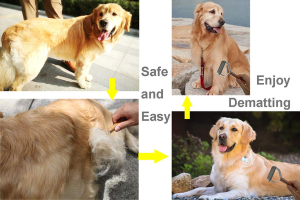 MEETWIN Undercoat Grooming Rake, Dematting Stripper, Tool, Combs for Medium to Large Dogs, Cats, Stainless Steel Combines with Solid Wooden Handle