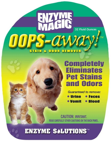 ENZYME MAGIC Oops Away Stain & Odor Remover; Natural Multi-Enzyme Solution Eliminates Pet's Blood, Feces, Urine, Vomit, Grass & Organic Strains from Home; Safe for Carpets and Fabrics (24oz x 2-Pack)