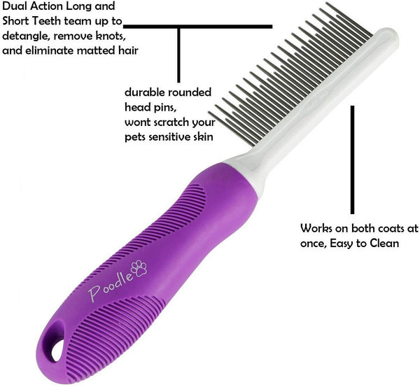 Detangling Pet Comb with Long & Short Stainless Steel Teeth for Removing Matted Fur, Knots & Tangles – Detangler Tool Accessories for Safe & Gentle DIY Dog & Cat Grooming (Grooming Comb)