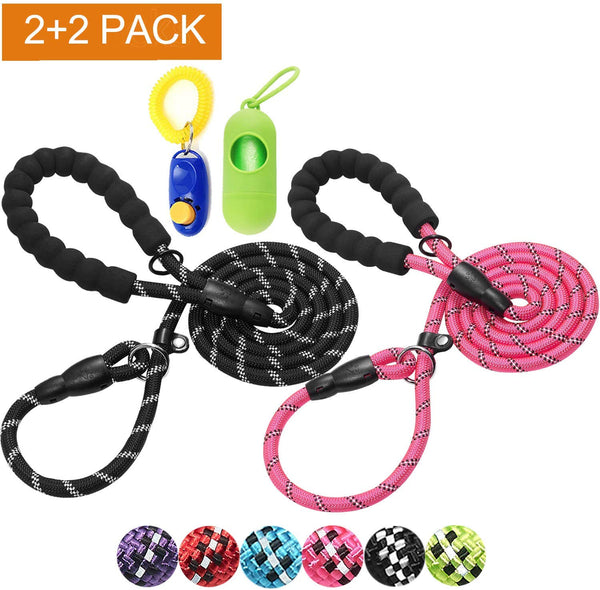 haapaw 2 Packs Slip Lead Dog Leash with Comfortable Padded Handle Reflective, Mountain Climbing Rope Dog Training Leashes for Large Medium Small Dogs(6 FT)