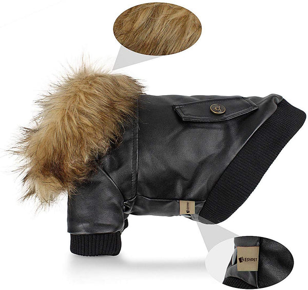 LESYPET Leather Dog Coats Waterproof Dog Winter Coat Puppy Jackets for Small to Medium Dogs