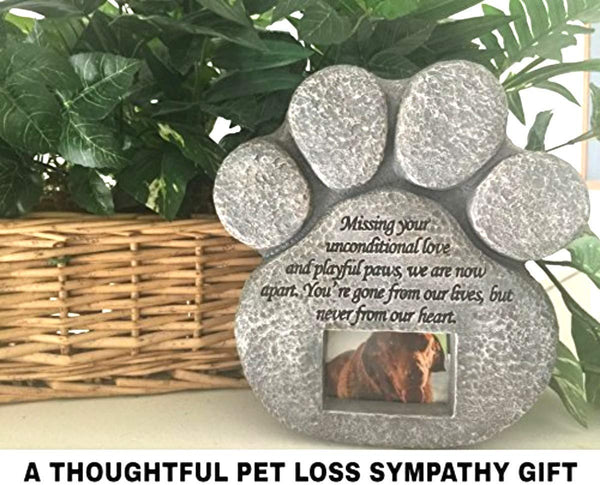 Paw Print Pet Memorial Stone - Features Sympathy Poem - Indoor Outdoor Dog or Cat for Garden Backyard Marker Grave Tombstone - Loss of Pet Gift - Loss of Dog Gift