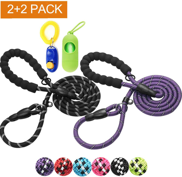 haapaw 2 Packs Slip Lead Dog Leash with Comfortable Padded Handle Reflective, Mountain Climbing Rope Dog Training Leashes for Large Medium Small Dogs(6 FT)