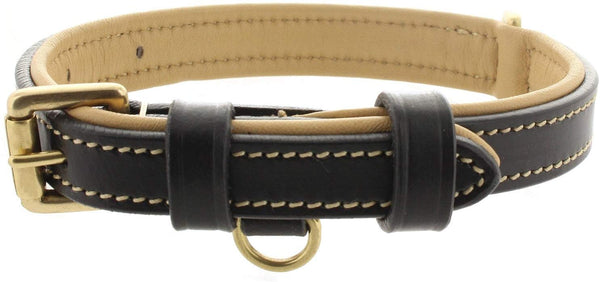 Viosi Leather Dog Collar for Large Medium Small Dogs Best Padded Buffalo Hide 2 Solid Brass Rings for Leash and Dog Tag, Metal D-Buckle