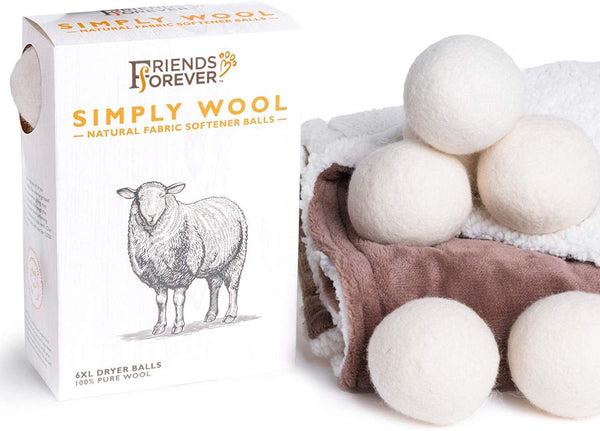 Friends Forever Wool Dryer Balls 6-Pack XL Size-Reusable Natural Fabric Softener, Saves Drying Time & Reduces Clothes Wrinkles