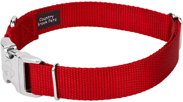 Country Brook Petz - Premium Nylon Dog Collar with Metal Buckle - Vibrant 25 Color Selection