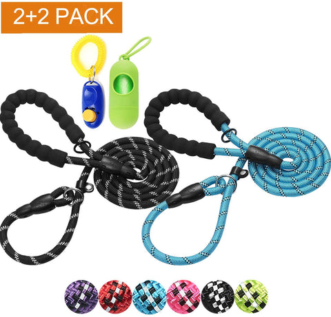 haapaw 2 Packs Slip Lead Dog Leash with Comfortable Padded Handle Reflective, Mountain Climbing Rope Dog Training Leashes for Large Medium Small Dogs(6 FT)