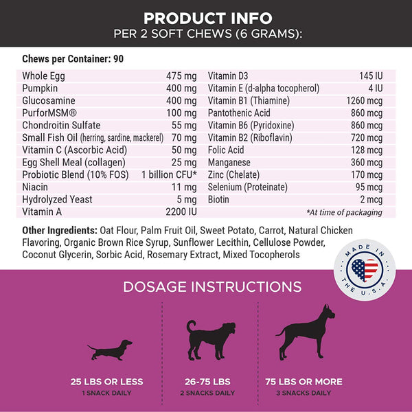 10 in 1 Dog Multivitamin with Glucosamine - Essential Dog Vitamins with Glucosamine Chondroitin, Probiotics and Omega Fish Oil for Dogs Overall Health - glucosamine for dogs joint supplement heart