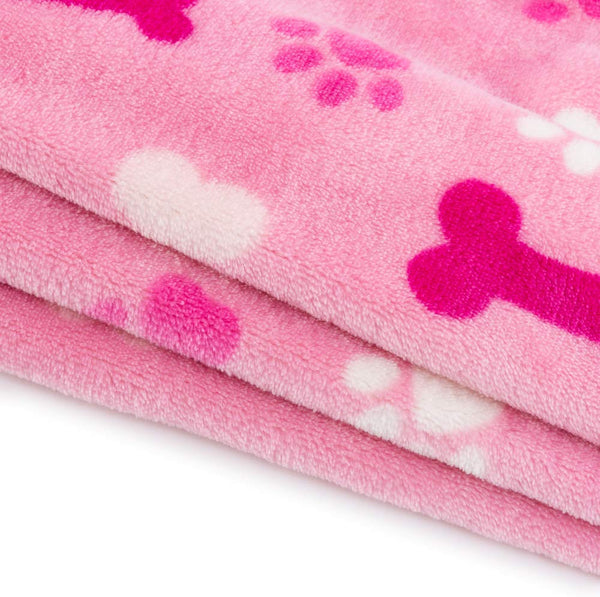 ALLISANDRO 350 GSM-Super Soft and Premium Fuzzy Flannel Fleece Pet Dog Blanket, The Cute Paw and Bone Design Washable Fluffy Blanket for Puppy Cat Kitten Indoor or Outdoor, Pink and Blue