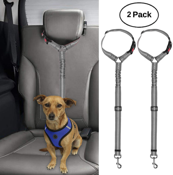 BWOGUE 2 Packs Dog Cat Safety Seat Belt Strap Car Headrest Restraint Adjustable Nylon Fabric Dog Restraints Vehicle Seatbelts Harness