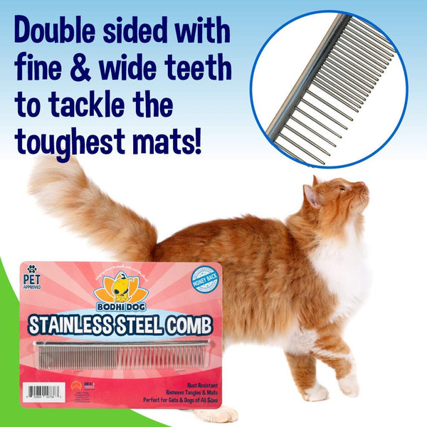 Bodhi Dog New Natural Tear Eye Stain Remover or Set of 2 Combs| Remove Stains and Clean Residue for Dogs and Cats | Safe Gentle Cleaner Solution for Fur and Delicate Coats (Stainless Steel Comb)