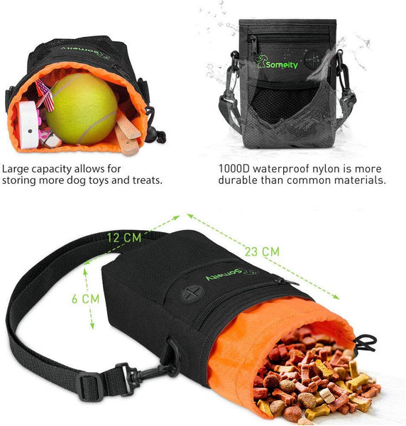 SOMEITY Dog Treat Pouch for Training, Built-in Poop Bag Dispenser, Easily Carries Pet Toys, Kibble and Treats, Running Waist Bag, Fanny Pack