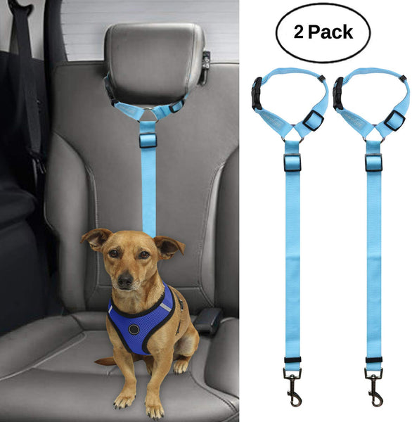 BWOGUE 2 Packs Dog Cat Safety Seat Belt Strap Car Headrest Restraint Adjustable Nylon Fabric Dog Restraints Vehicle Seatbelts Harness