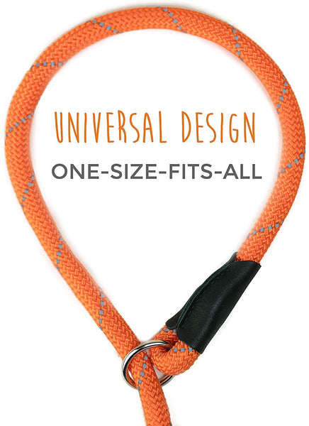 Mighty Paw Slip Rope Dog Leash | 6 ft, One-Size-Fits-All, Slip-On Rope Leash. Easy to Slip On, No Collar or Harness Needed. Durable & Weather Resistant Climbers Rope with Reflective Stitching (Orange)