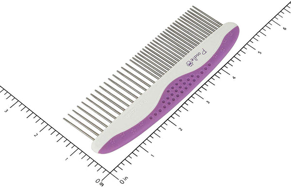 Poodle Pet Dog Combs for Grooming | 2 Pack | Stainless Steel Teeth Easily Remove Dirt | Proper Care Prevents Knots and Mats for Long and Short Haired Pets |Anti-Slip Comfort Grip Handle| Purple